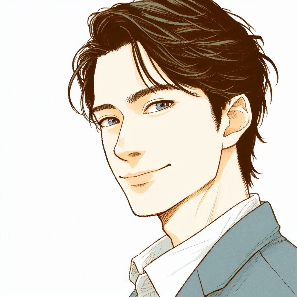 男性 confident gaze