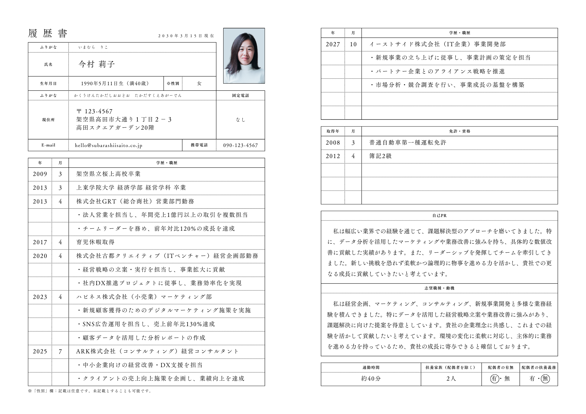 転職用の履歴書 記入イメージ