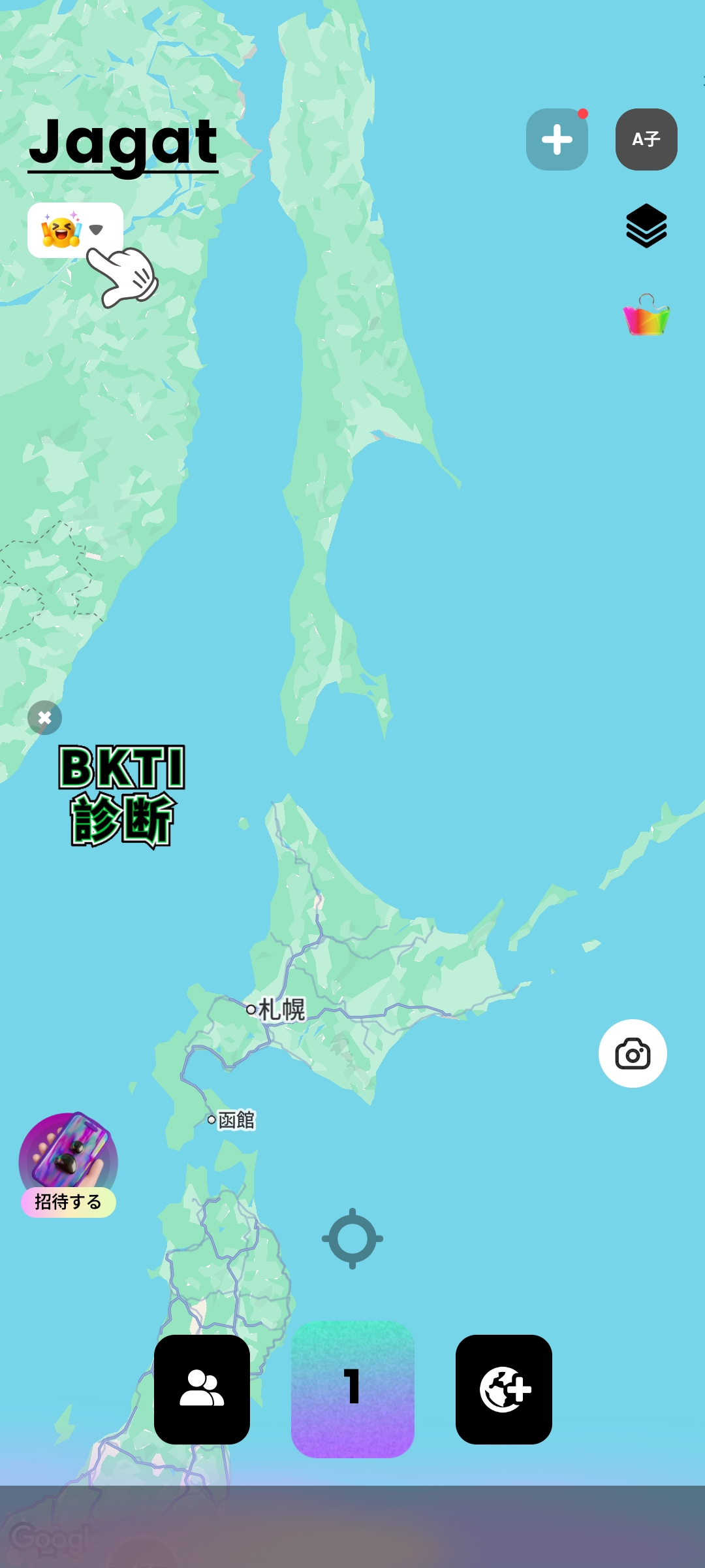 JAGATアプリのマップ上に表示されたBKTI診断アイコン