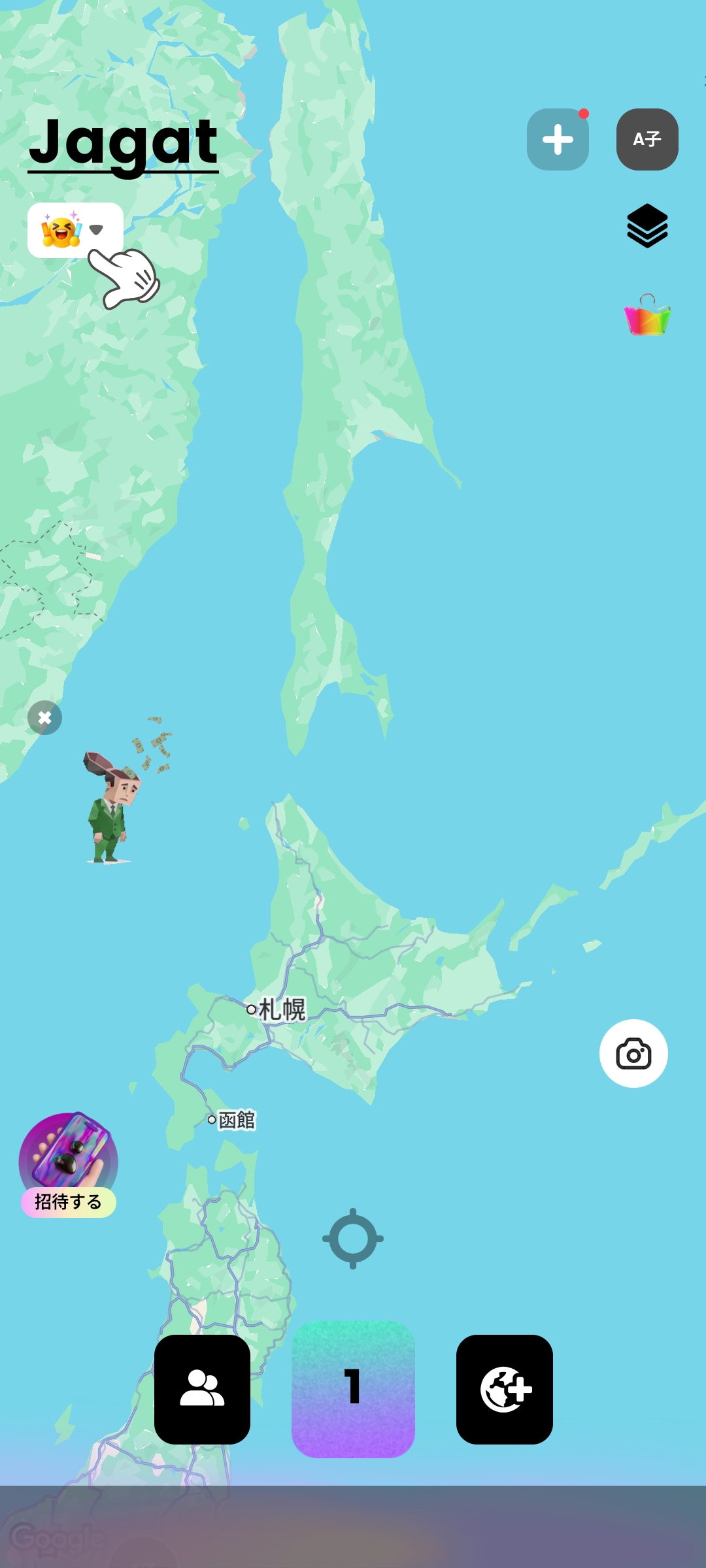 JAGATアプリのマップ画面でBKTI診断を探す様子