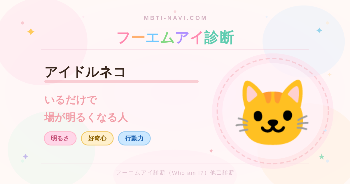 フーエムアイ診断のアイドルネコ（DCRX）の性格・特徴・仕事・相性を解説するアイキャッチ画像