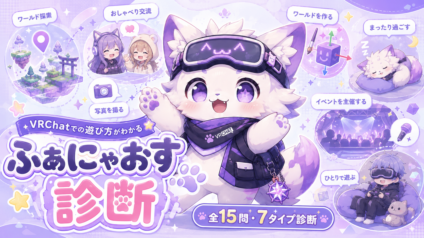 VRChatでの遊び方を7種類のふぁにゃおすタイプで判定する無料診断のアイキャッチ画像