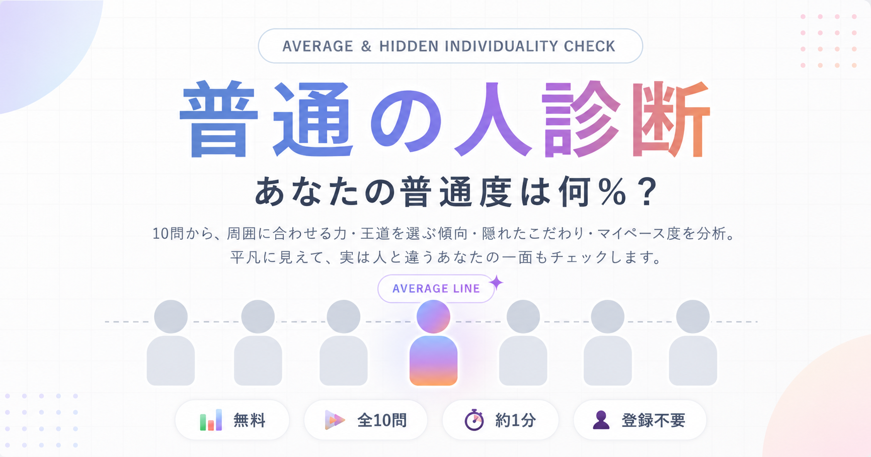 普通の人診断で普通度と隠れた個性を10問から判定するイメージ