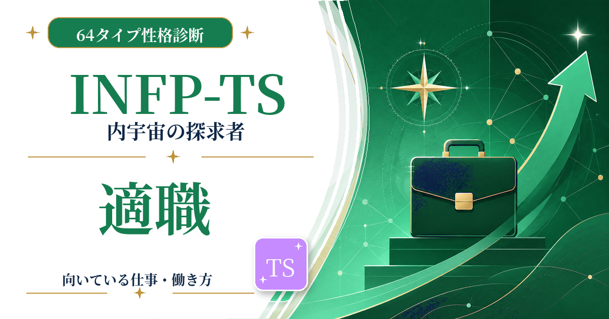 INFP-TS（内宇宙の探求者）の適職と向いている仕事を紹介する64タイプ性格診断のアイキャッチ画像