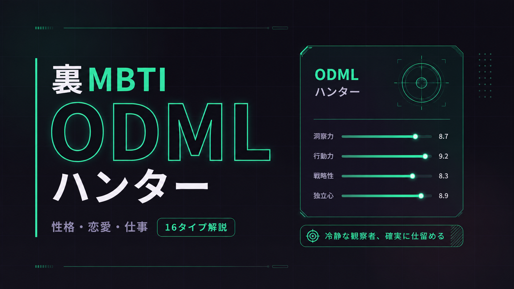 裏MBTI ハンタータイプ（ODML）の性格・相性・仕事を解説するアイキャッチ画像