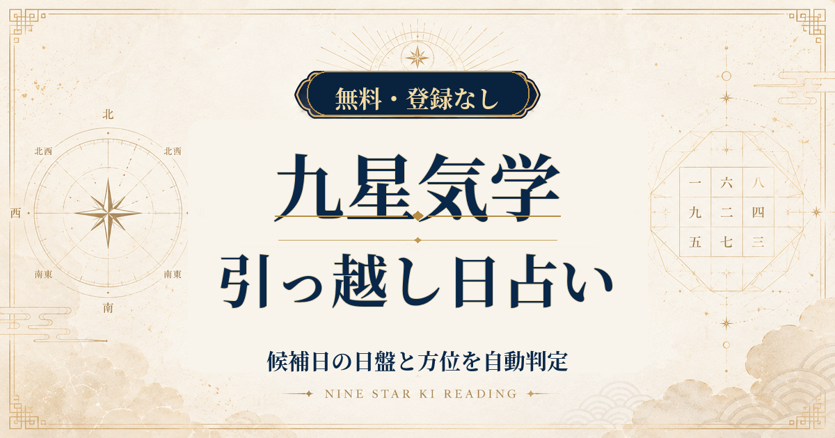 九星気学の引っ越し日占い｜候補日の日盤と方位を自動判定