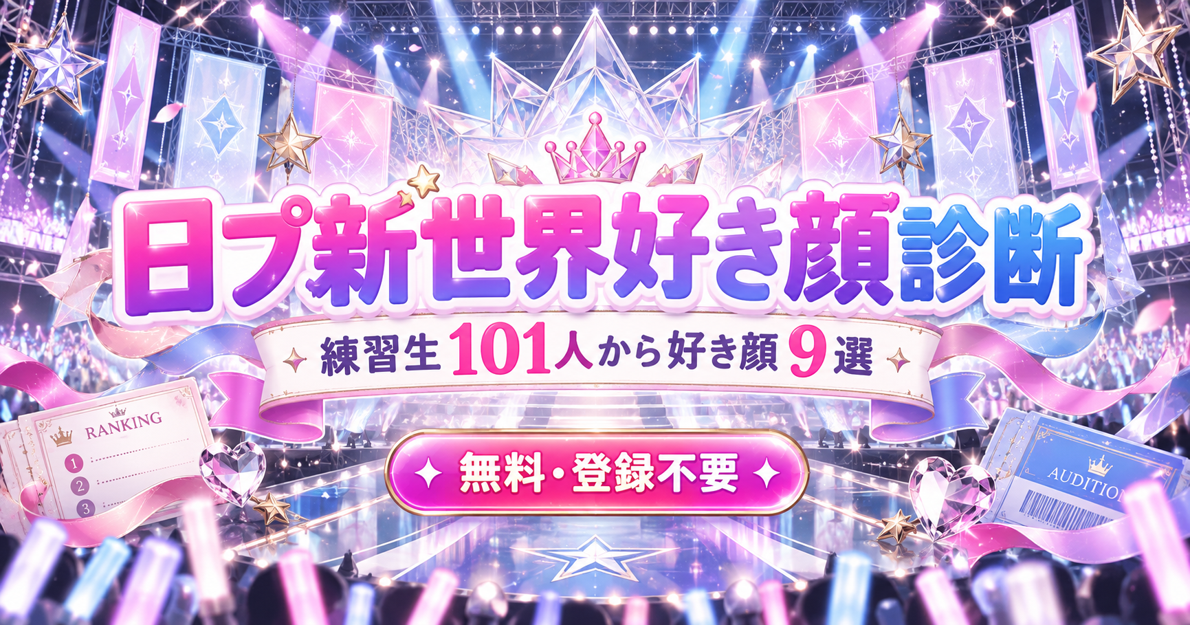 日プ新世界好き顔診断で練習生101人から好き顔9選を作成