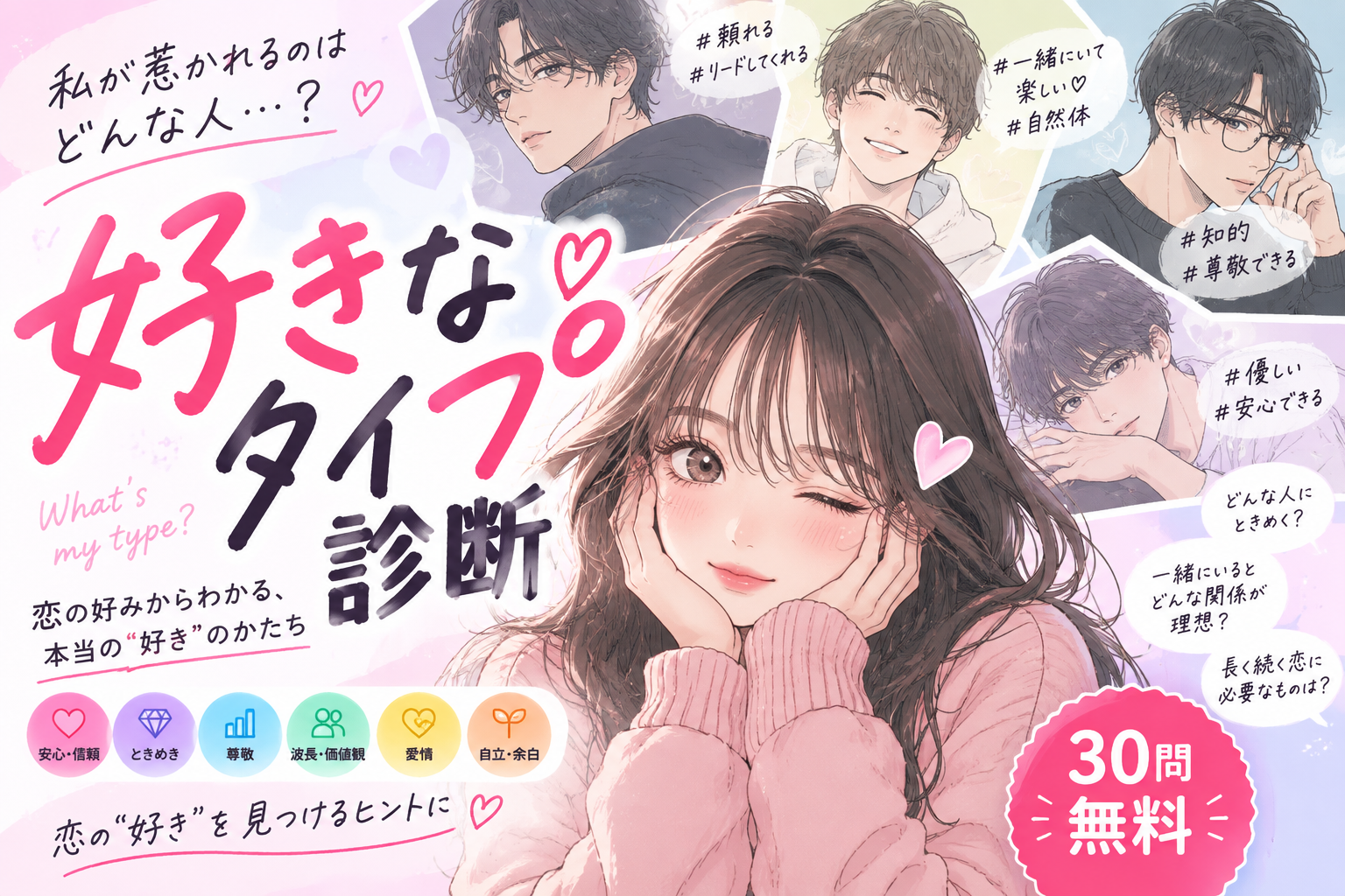 好きなタイプ診断【無料】自分が惹かれる男性・女性のタイプを精密診断するイメージ画像