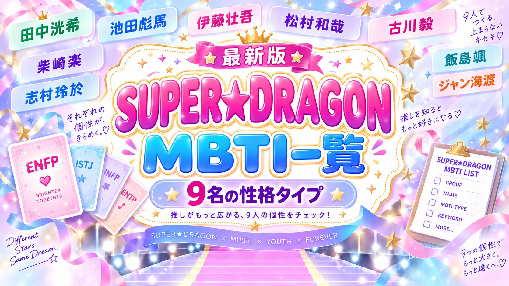 SUPER★DRAGONメンバーのMBTI一覧と確認結果を解説する記事のアイキャッチ