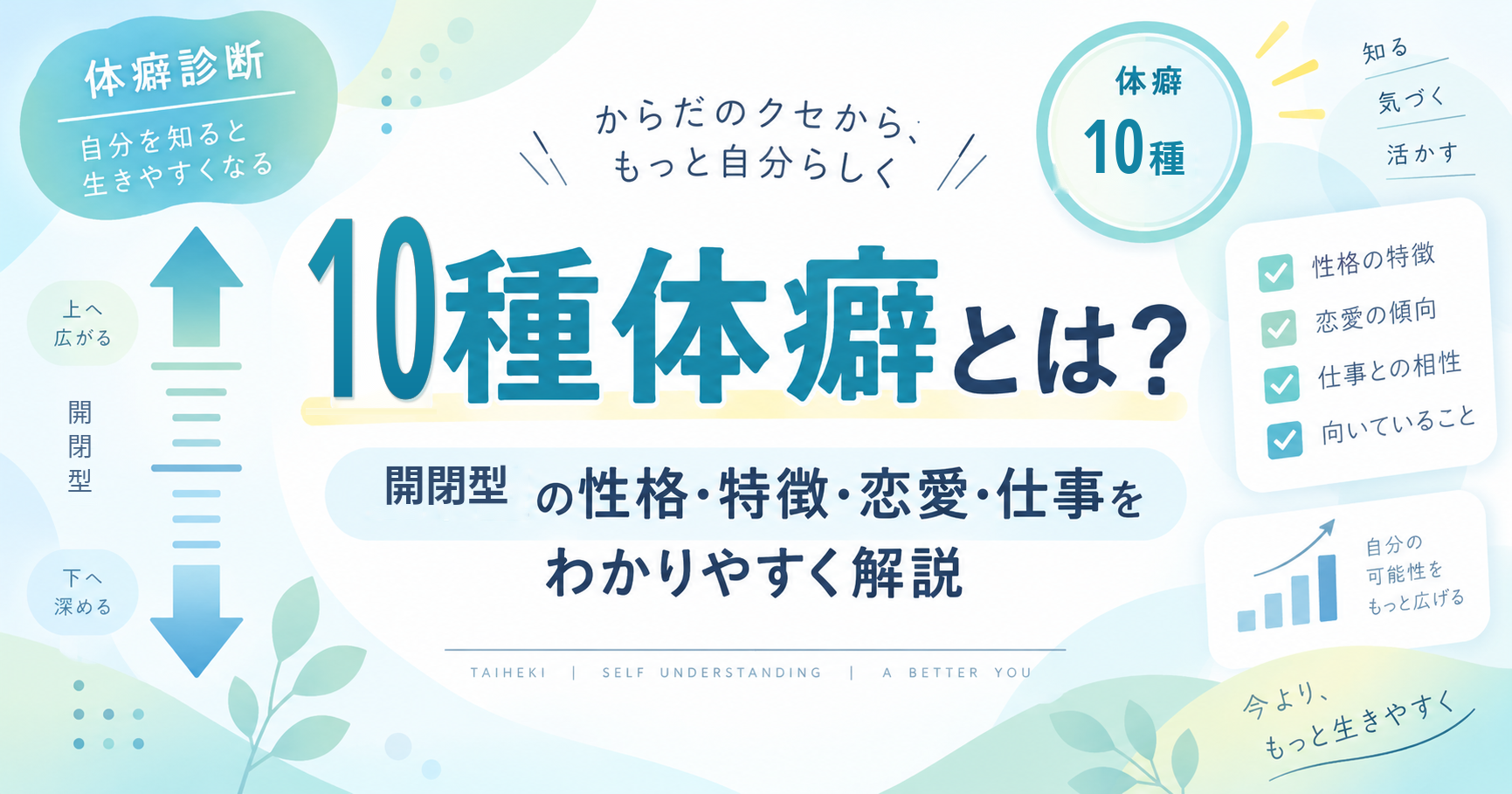 10種体癖（開閉型）の性格・特徴・恋愛・仕事を解説する記事のアイキャッチ