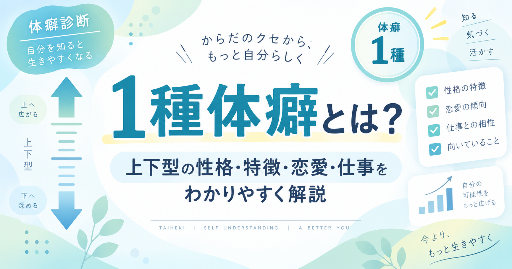 1種体癖（上下型）の性格・特徴・恋愛・仕事を解説する記事のアイキャッチ