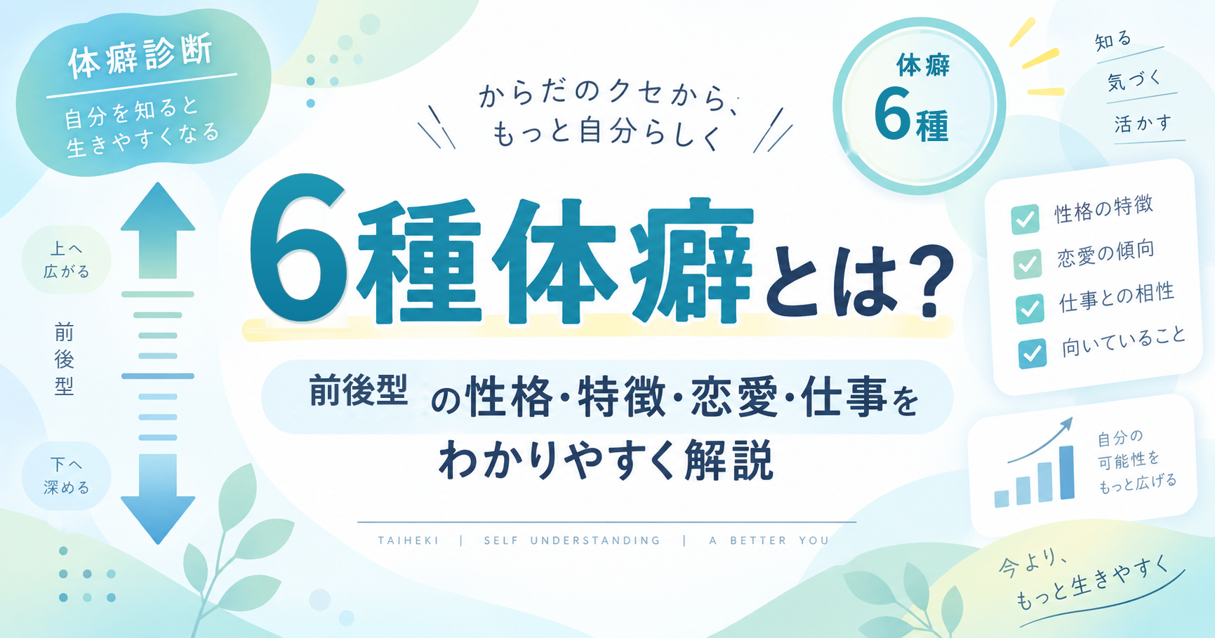 6種体癖（前後型）の性格・特徴・恋愛・仕事を解説する記事のアイキャッチ