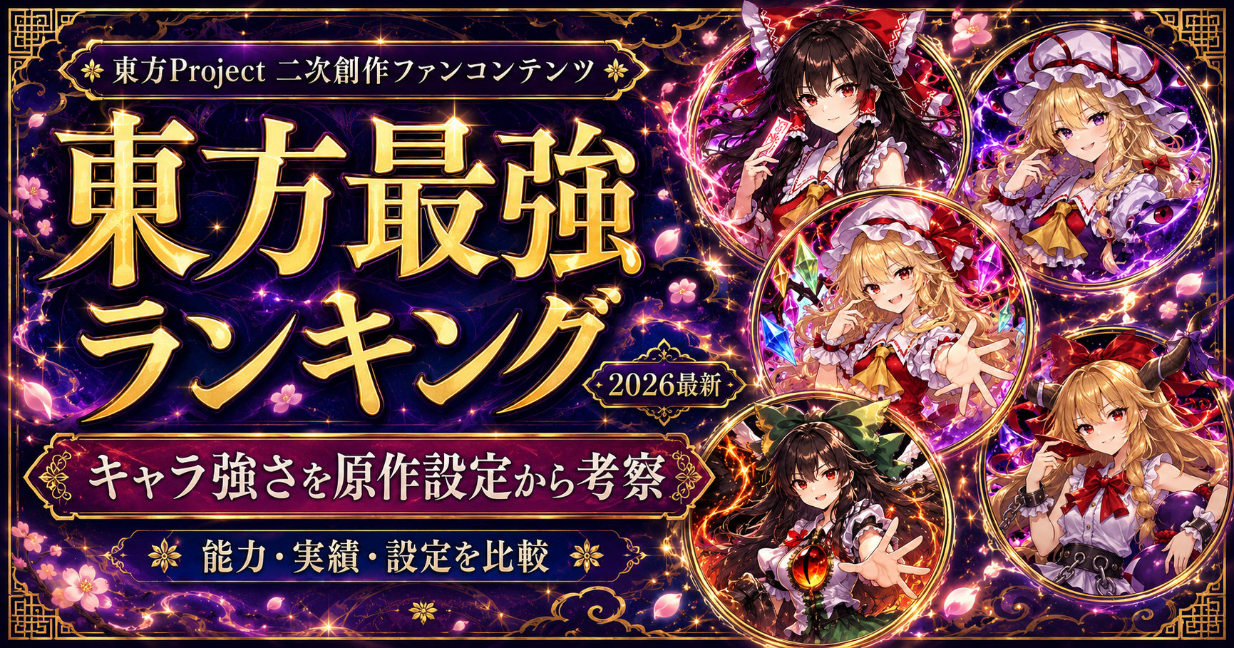 東方Projectの最強キャラランキングを原作設定から考察する記事のアイキャッチ