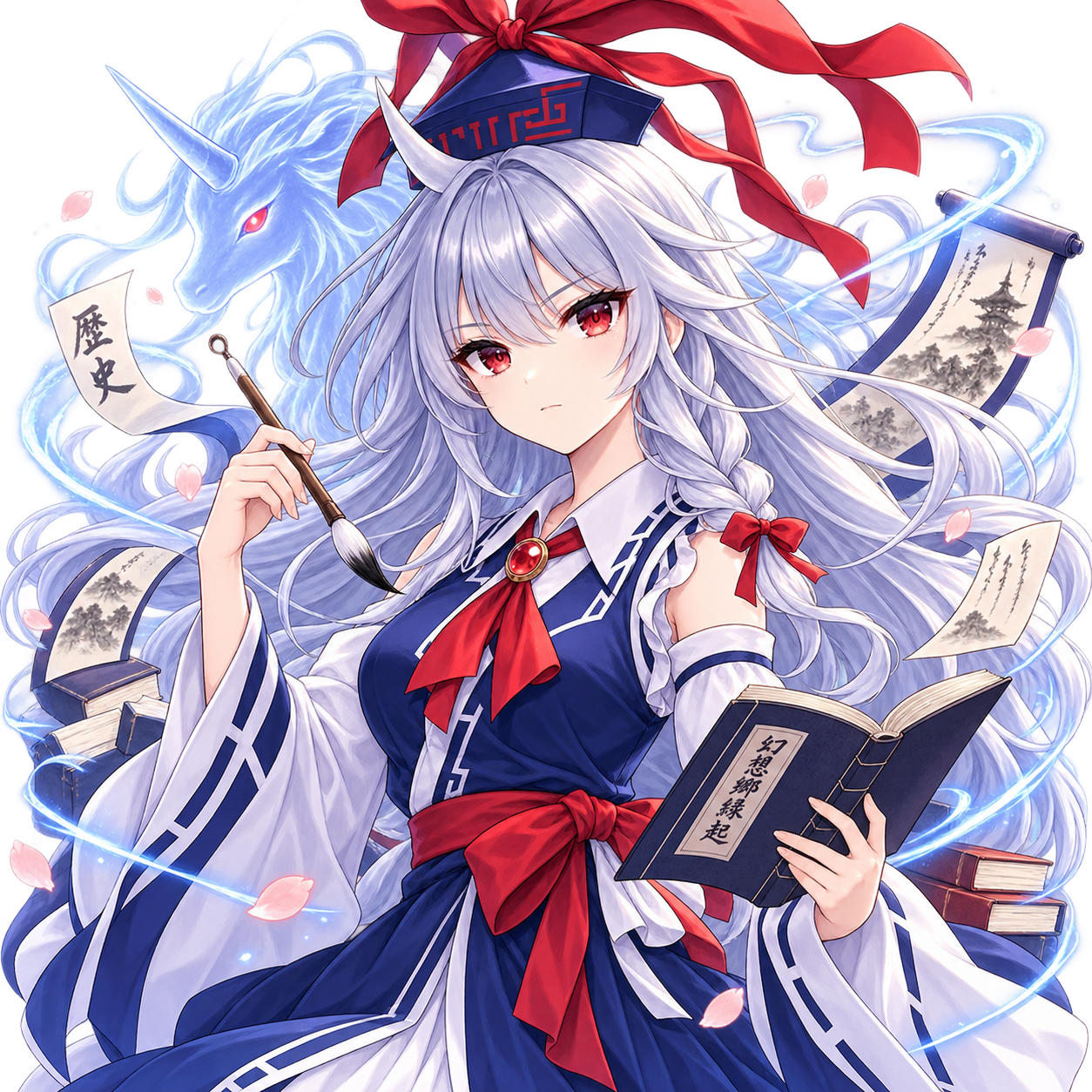 上白沢慧音をモチーフにした東方キャラ診断のオリジナル二次創作イラスト